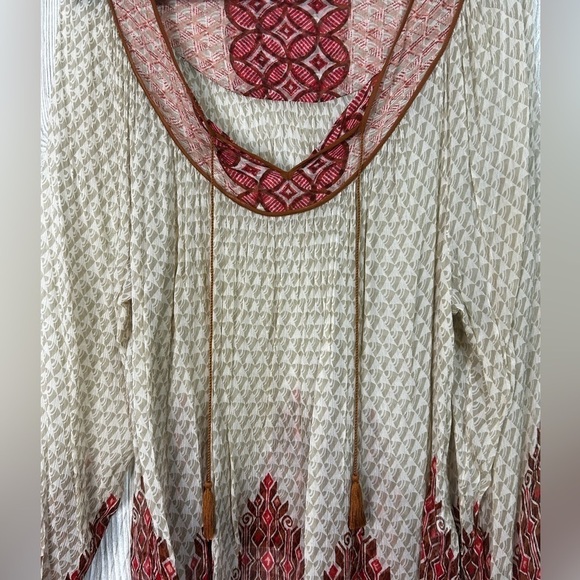 Lucky Brand Boho Peasant Sheer Avalon Deco Border Long Sleeve Blouse Top Size 3X - Picture 13 of 14